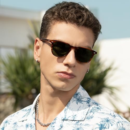 CARFIA Retro Acetate Polarized Sunglasses for Men UV400 Protection Hand-Crafted Frame Sun Glasses CA5285L3