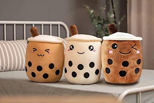 Boba Plush Milk Tea Toy, Cute Stuffed Boba Plush Bubble Tea Plushie Pillow Milk Tea Cup Pillow, Birthday Gift for Kids, Office - Adult, Boba Lover, Brown, 21cm