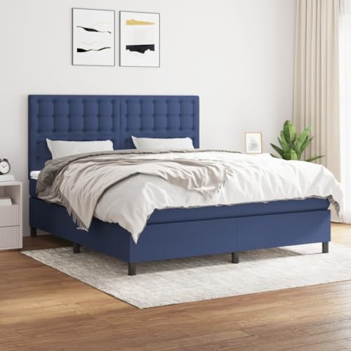 Homgoday Cama con somier con colchón, marco de cama, cama de invitados, cama juvenil con cabecero y somier, cama de dormitorio, cama doble, cama individual, azul, 180 x 200 cm, tela