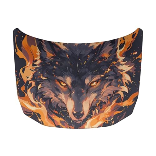 Image of Car Hood Cover Waterproof All Weather,Cool Flame Wolf Car Hood Cover Protector for Automobiles Outdoor Indoor for All Season
