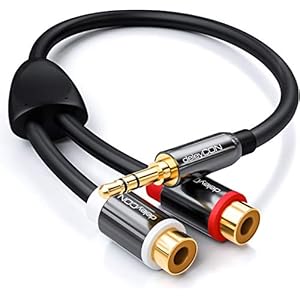 deleyCON Stereo Audio Cinch naar Jack Adapter – 3,5mm Jack-Plug op 2x RCA Cinch Socket – Metaal – Verguld – Zwart