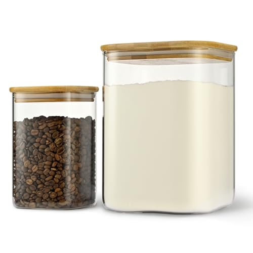 D2scrma 122oz 41oz Airtight Glass Square Storage Canister with Bamboo Lid Set of 2(3600ml*1 1200ml*1) Large Storage Container Gallon Glass Jars, for Sugar, Flour, and Coffee bean (with Black Lable)