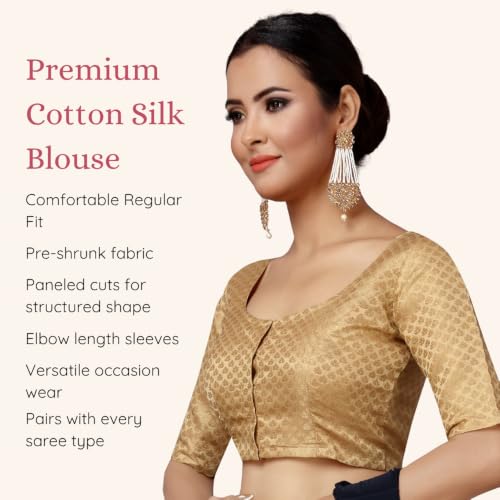 Image of Studio Shringaar Women's Zari Brocade Stitched Elbow Length Sleeves Saree Blouse