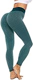  ASKSA Femme Leggings Pantalon de Sport en Nid d\'abeille Anti Cellulite Pantalon de Yoga Taille Haute Stretch Push Up Workout Long Sports Fitness Pantalons de Jogging (Style 1-Vert, S)