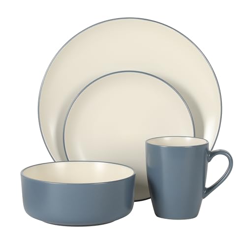 Image of Gibson Elite Oxford Blue Plates and Bowls Sets, 16 Piece Stoneware Dinnerware Sets for 4, Two Tone Dishware Sets, Dinner Plates Dessert Plates Bowls Mugs