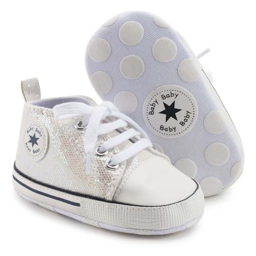 Image of Unisex Baby Girls Boys Canvas High-top Shoes, Newborn Infant Anti-Slip Soft Sole Frist Walking Breathable Sneakers