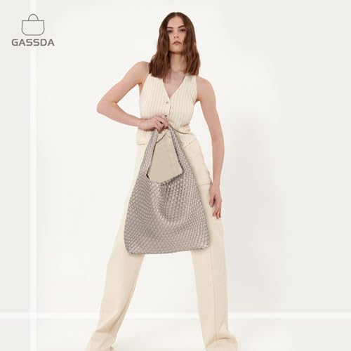 Image of Woven Bag Purses and Handbags Woven Vegan Leather Tote Shoulder Top-Handle Bag With Purses for Women