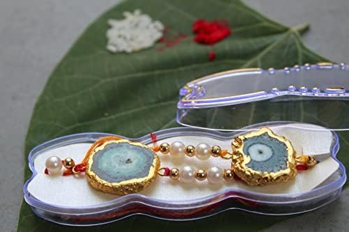 Miniatura 4 de HiJet Rakhi-Hijet - Paquete de 2 pulseras de hilo para hermanoBhai On Rakshabandhan para protecciones y bendiciones, tamaño libre, Gema, Ágata