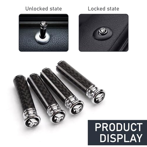 getfay 4 Pack Car Door Lock Knobs, Aluminum Alloy Inner Door Lock Pull Pins, 1.92\" x 0.47\" Skull Decorative Kits, Door Bolt, Auto Replacement Parts, Universal for Most Cars, Trucks (Black #2401) - Thumbnail 6
