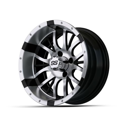 GTW 14 Inch Golf Cart Wheels and Tires Combo | Machined/Black Diesel Wheels on 22x10-14 Timberwolf All Terrain Tires | Set of 4 (Machined/Black)