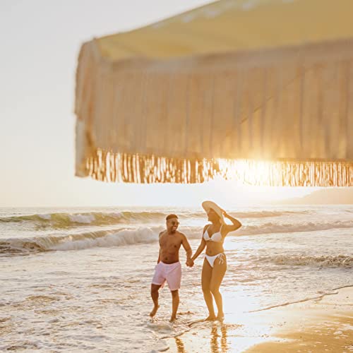 BEACH STATE Summerland 6.5ft Beach Umbrella with Fringe, UV 50+ Patio Umbrella with Titlting Pole, Holiday Tassel Umbrella with Carry Bag, (Havana) by BEACH STATE - Image 5