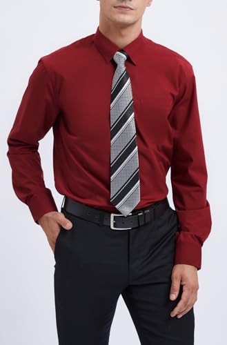 Image of HISDERN Mens Dress Shirt with Tie Pocket Square Set Classic Button Down Shirt Matching Tie Long Sleeve Shirts