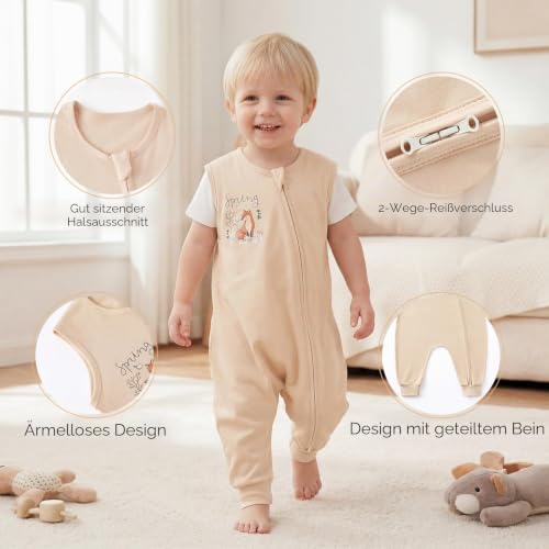 Yoofoss 2er Pack Baby Schlafsack mit Füßen 0.5 Tog 100% Baumwolle Schlafsack Baby mit Beinen Sommer Babyschlafsack für 3-4 Jahre Kinder… – Ansicht 5