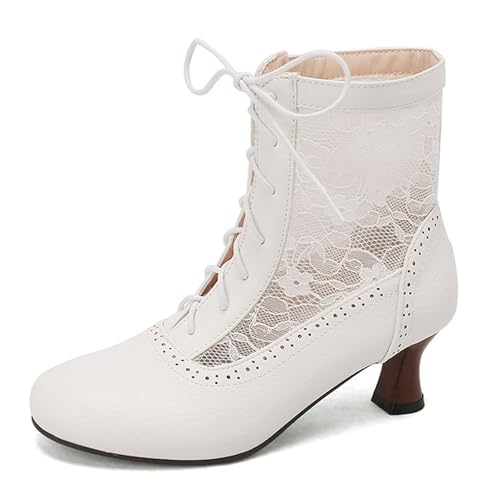 ErikenUrben Women Vintage Victorian Booties Lace up Bridal Wedding Boots Zip