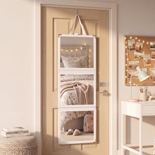 Bucherry 33 x 13 Foldable Dorm Full Length Mirror with Handle Door Hanging Portable Shatterproof Full Body White Mirror for College Dorm Bedroom Classroom Dressing Room Entryway Back to School