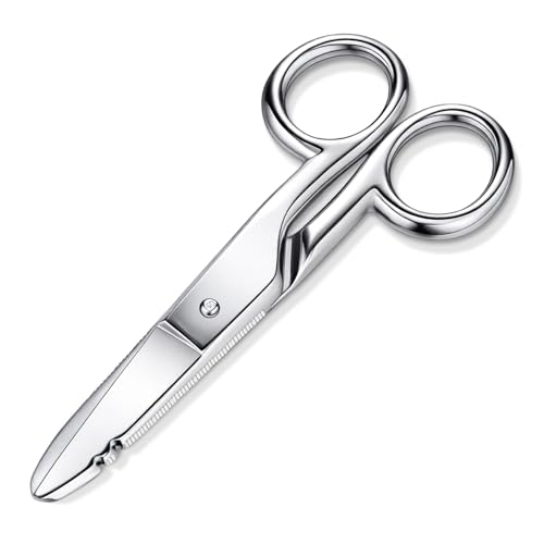 Electrician Scissors 5.25-Inch Heavy Duty Scissors with 19&23 Stripping Notches Multi-Purpose Stainless Steel Snips for Telecom and Electrical Work