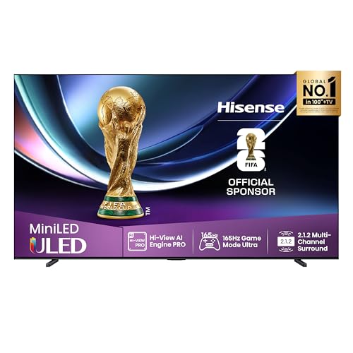 Hisense 100U7Q Pro Fernseher 100 Zoll, 4K Mini LED, Smart TV, Hi-View AI Engine Pro, 165Hz Game Mode Ultra, FreeSync Premium Pro, 2.1.2 ch. Surroundsound, Dolby Vision IQ Atmos, Sprachsteuerung [2025]