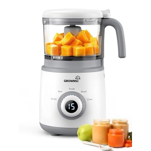 GROWNSY Baby Food Maker One-Button Baby Food Processor Steamer Grinder Blender In One, Auto Cooking & Grinding Baby Puree Maker Blender Machine with Self Clean Healthy Homemade Baby Food BPA Free