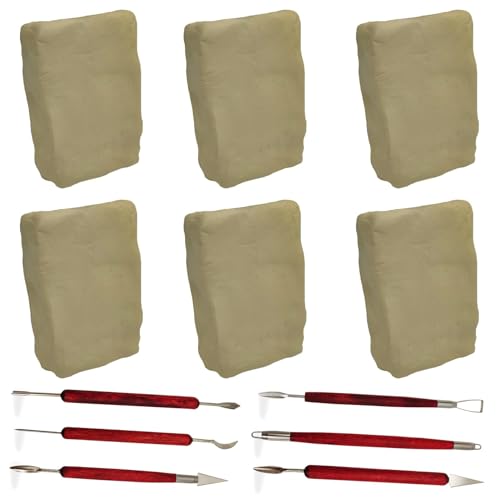 Hamiledyi 6.6 LB Natural Air Dry Clay with 6 Pcs Pottery Tools Self Hardening Oven Bake Sculpting Clay Tool Set All Purpose Modeling Clay for Ceramic DIY Art Class for 15+ Years Old (Dark Yellow)