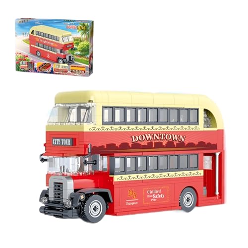 Stadt Reise Bus Bausteine Bausatz, 642Stück Kreative Doppel Decker Fahrzeug Modell Spielzeug, STEM Bus Bahnhof Klemmbausteine, Ideen Geschenke für Kinder Erwachsene und Büro Haus Dekor(991015）
