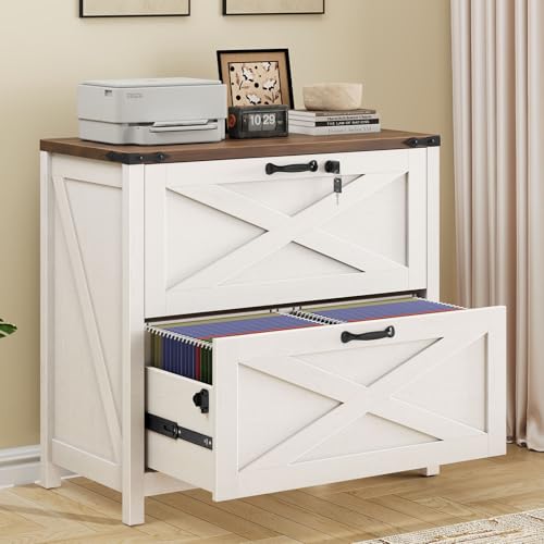 Lateral File Cabinet with 2 Large Drawers, Farmhouse File Cabinet
