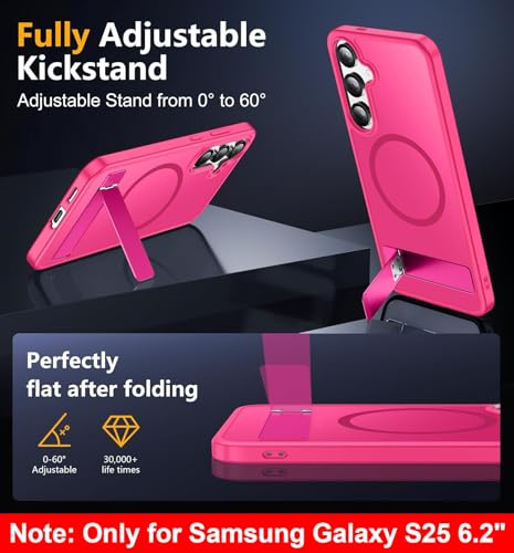 Image of SPIDERCASE Magnetic for Samsung Galaxy S25 Case, [3 Stand Ways][ Military Grade Drop Protection] with Invisible Stand Shockproof Slim Case for Samsung Galaxy S25 6.2 inch, Rose Red