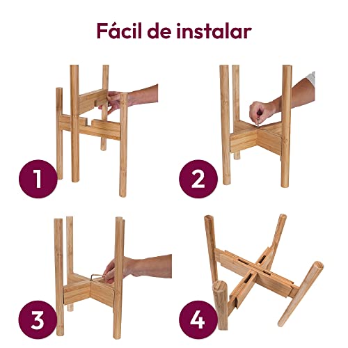 Miniatura 8 de Gadgy Soporte Plantas Interior Y Exterior Juego De 2 Soportes De Macetas Expandible Bambú Duradero Para Macetas De Ø 20-30 Cm. Maceta Y Planta No Incluidas