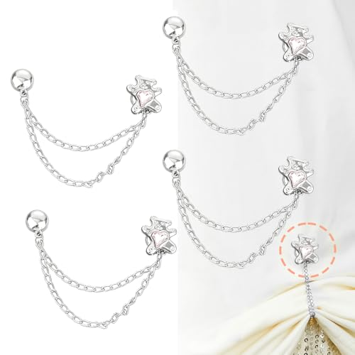 Image of Ouliget Multi-Function Magnetic Clothing Clips,Pinless Brooch Chain Magnetic Buttons Shawl Clips for Hijab, Loose T-Shirt Hems, Sleeves, Collar and Pants Hems,4 Pieces (Silver Bear)