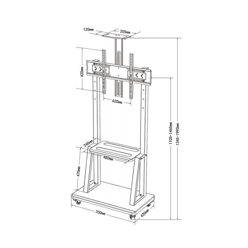 Image of SRB Rolling /Mobile TV Cart with Wheels for 32-75 inch LCD /LED /4K TVs, TV Floor Stand with Shelf, Holds up to 100 lbs, Adjustable Height Trolley, Max VESA 600 x 400 mm (32-75 Inch)