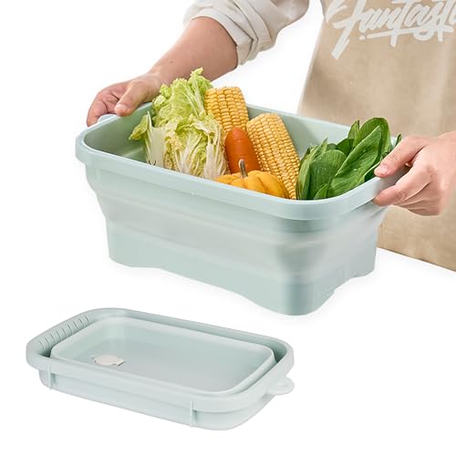 Image of Daimix Collapsible Dish Pans, 2Gal (7.5L) Capacity, Plastic Dish Tub Dishpan for Kitchen Sink with Drainage Hole, Foldable Small Wash Basin for Kitchen, Camping, Travel (Green)