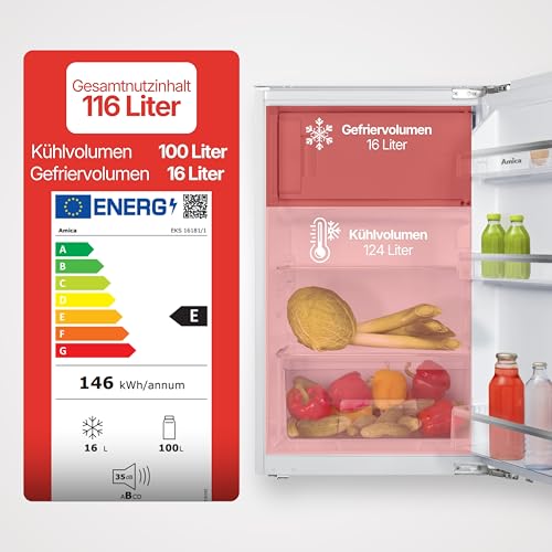 Amica Einbau‑Kühlschrank mit Gefrierfach Festtür‑Technik 880 mm Nische elektronische Steuerung Inverter‑Motor LED Beleuchtung 87,1 x 54 x 54 cm – Einbau Kühl Gefrierkombination