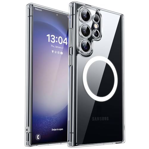 Image of CANSHN Designed for Samsung Galaxy S23 Ultra Case Clear [Full Camera Protection] [Compatible with MagSafe] Non-Yellowing Shockproof Protective Phone Cover 6.8 Inch - Clear