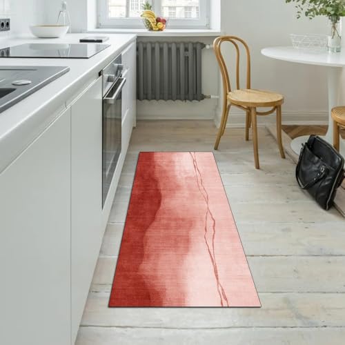 Alfombra de pasillo roja de 100x250cm decoración abstracta antideslizante lavable 5