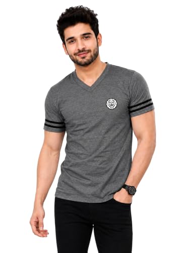 Image of Geum Men's Solid Half Sleeve V-Neck T-Shirt | Soft & Breathable Fabric | Regular Fit | Casual Everyday T-Shirt