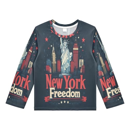 DOMIKING City Freedom Boys Long Sleeve Rashguard Shirt Kids Quick Dry Swim Shirt for Kids Toddler 9-10T