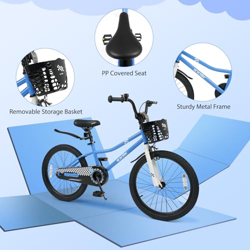 Image of BABY JOY Kids Bike, 12 14 16 18 Inch Boys Girls Bike for 3-8 Years w /Training Wheels, 20 Inch Children Bicycle for 8+ Teens w /Kickstand, Handbrake, Coaster Brake & Removable Basket, Sporty Bicycle