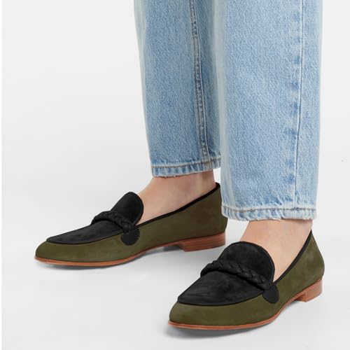 Image of MOOMMO Women Comfortable Suede Loafer Flats Round Closed Toe Slip On Penny Loafers Knitted Strap Oxford Loafer Shoes for Office Ladies Work Daily Casual Club Driver Flats Spring Elegant 4-11 M US