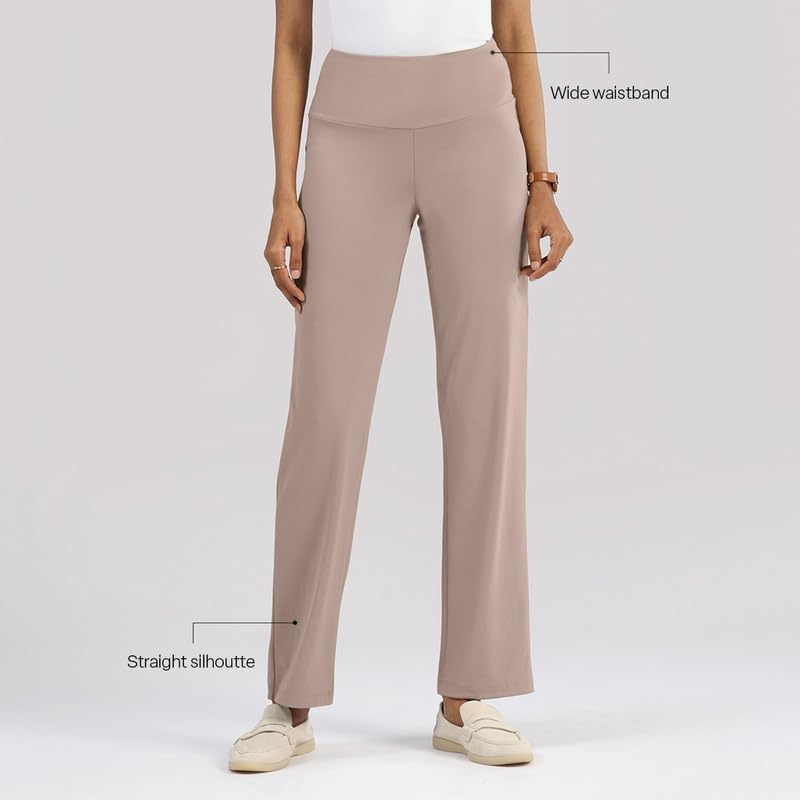 Image of BlissClub Women's Ultimate Straight Pants - Lite, High Waist Formal Trousers with Wide Waistband, Tall (for Women Above 5'5 ft)