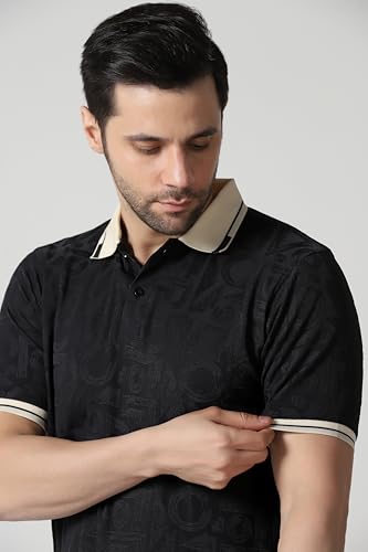 Image of TOPLOT Men's Premium Jacquard Polo T-Shirt | Geometric Textured Design | Contrast Collar & Cuffs | Soft Breathable | Perfect for Office & Casual Wear | Available in Pack of 2 (5281)
