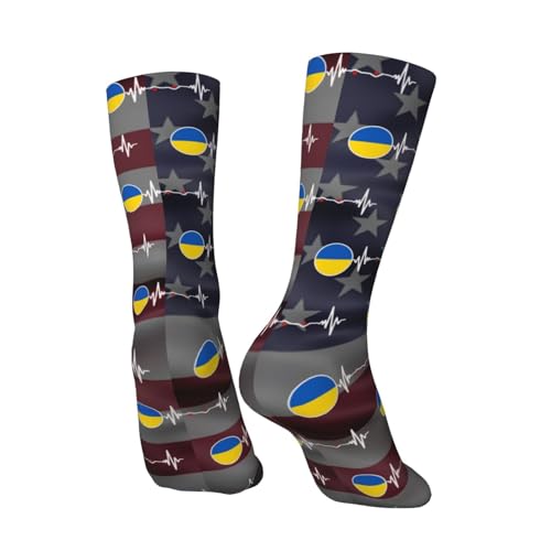 Ukraine Flag Heartbeat Ukrainian Pride Adult Polyester Crew Socks Breathable Moisture-Wicking Athletic Running Gym74