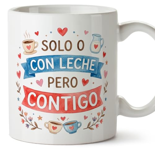 MUGFFINS taza regalo novia y novio con frase Solo o con leche pero contigo en Español | aniversario, regalos San Valentín, novio, novia, cumpleaños, romántico, amor | enamorados v3