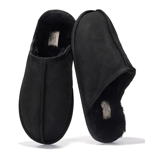 Image of Project Cloud Men's 100% Genuine Leather Shearling Memory Foam Slippers | Genuine Shearling Lining and Lightweight Non-Slip Indoor & Outdoor Wear Slippers for Men - Water-Resistant Mens Slippers