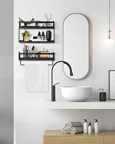 Trongle 3 Tier Black Rustic Wood Floating Shelves, Black Bathroom Shelves, Kitchen Floating Shelves, Floating Book Shelves For Wall, Suitable For Bathroom, Kitchen, Bedroom With Towel Rail #TOP5
