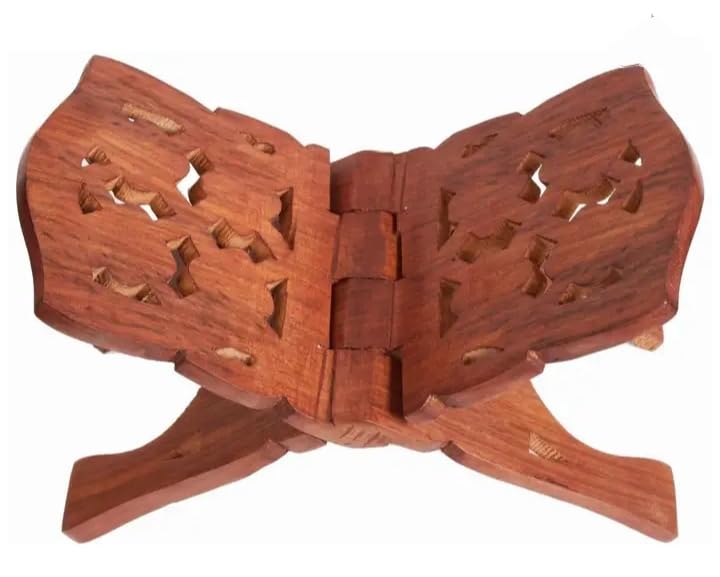 Handcrafted Mango Wood Quran Rehal | Foldable Holy Book Stand for Quran, Bible & Gita | Carved Design, Natural Finish,30 * 15 cm Traditional Wooden Book Holder-image-17