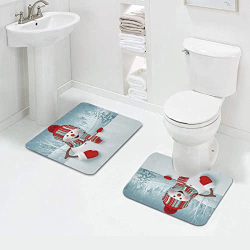 FALOME 2-teilige rutschfeste Badematte,Schneemann lächelndes Maskottchen im 3D-Stil mit Hut und Schal Snowy Mountains… – Bild 4