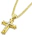 Gold Iced Out Cz Sharp Sides Cross Pendant Hip-hop 24" Inch Cuban Necklace Chain