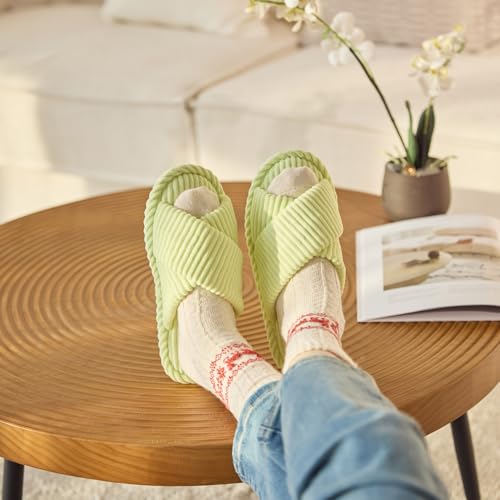 Image of GOEWY Slippers for Women Memory Foam House Bedroom Corduroy Crossbands Open Toe Slides Sandals Shoes Comfy Trendy Gift for womens Anti-Skid sole