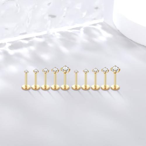 Image of Oveta 18G Threadless Nose Stud Push In Flat Back Tragus Earrings for Women 7 /32 inch Bar