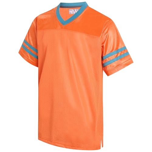 Gabiphy Classic Football Jersey Men Women Boys Girls Athletic V-Neck Shirts Old School Sport Uniform Training Tops Beach Apparel Orange Jersey-Aqua Stripe Men Size 3X-Large