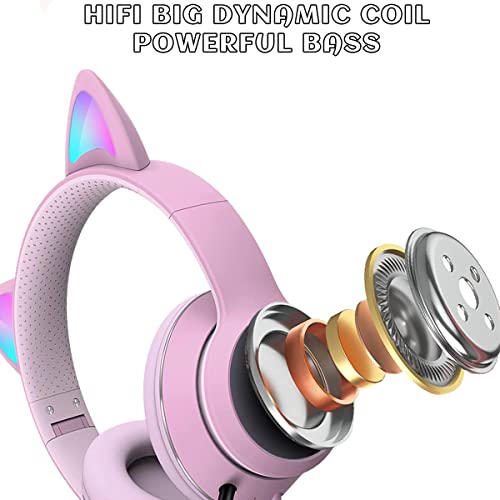 Vigros Cat Ear Gaming Headphones Wired Aux 3.5Mm With Led Light, Flashing Stereo Game Headphones Surround Sound Over-Ear Headsets With Microphone Fit Kids & Adult For Pc, Ps4, Switch, Mobile, Laptop #TOP5